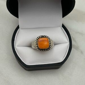 Vintage Sterling Silver Ring with Spiny Oyster, signed, size 8